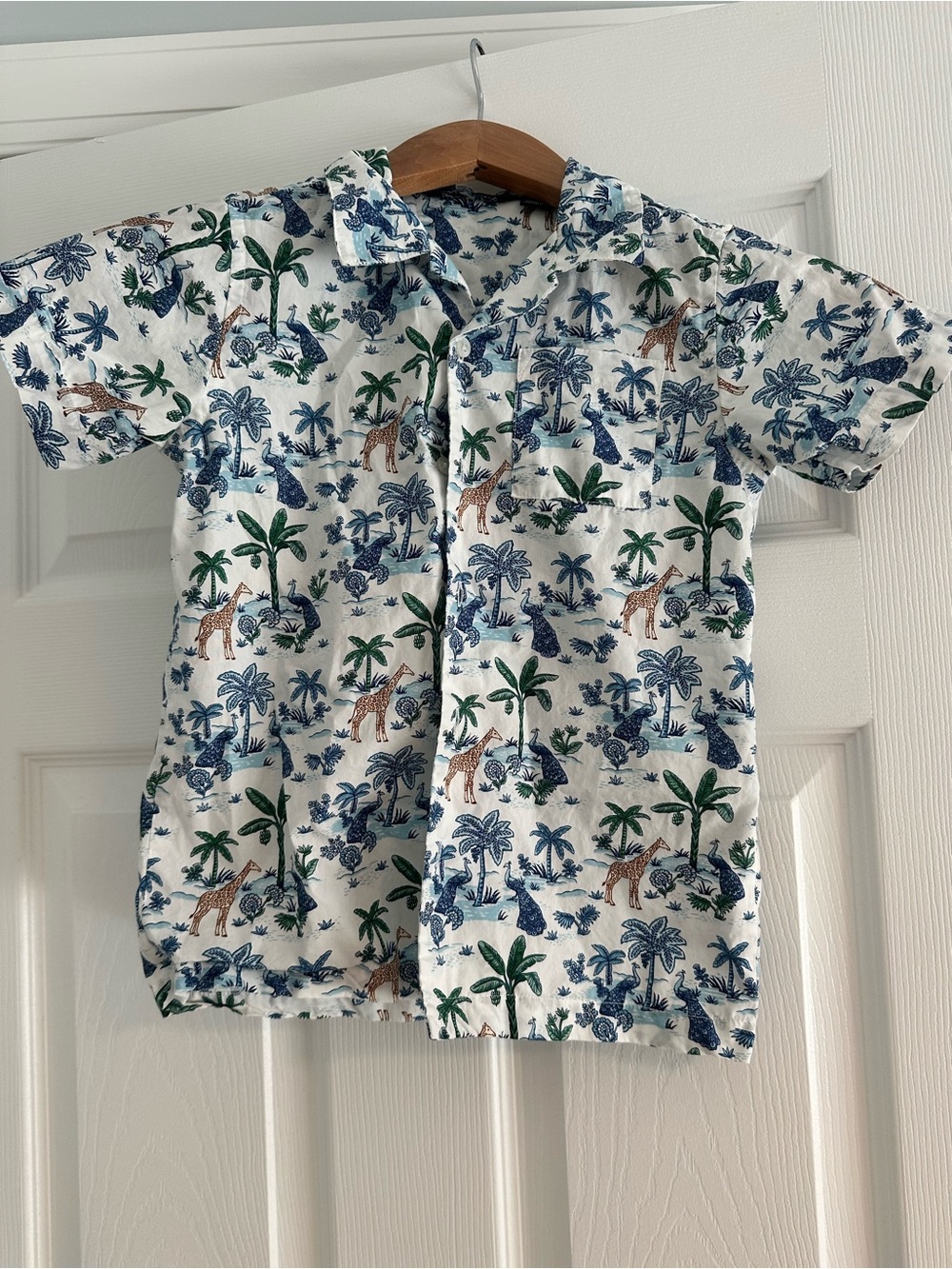 Janie and Jack White Short-Sleeve Tropical Print Button-Down Shirt, size 6